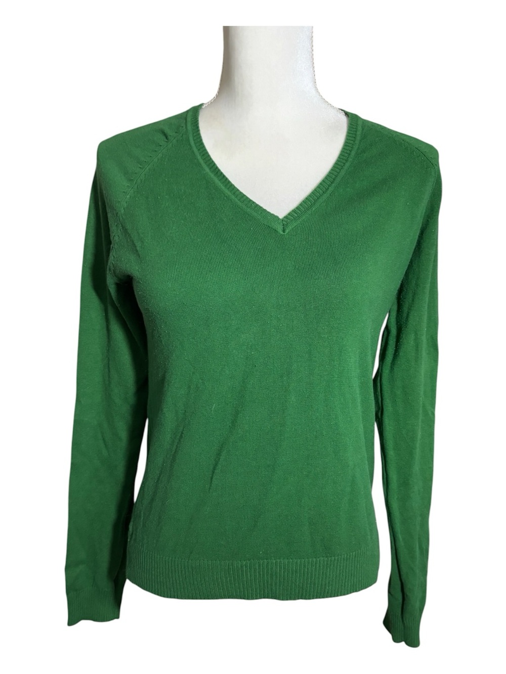 Women’s Zara Green Cotton Nylon Blend V Neck Longsleeve Sweater Size Medium
